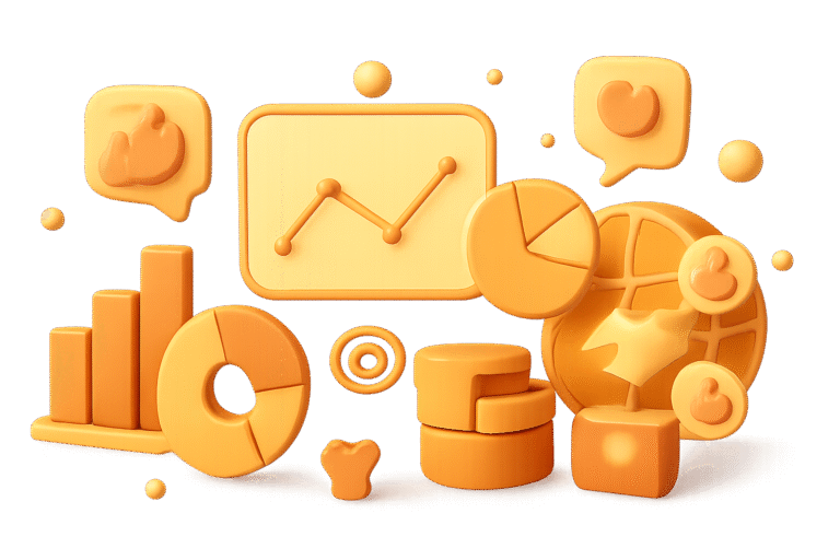 3D digital marketing analytics icons showing charts, graphs, and growth for Digityze digital marketing services in Chennai