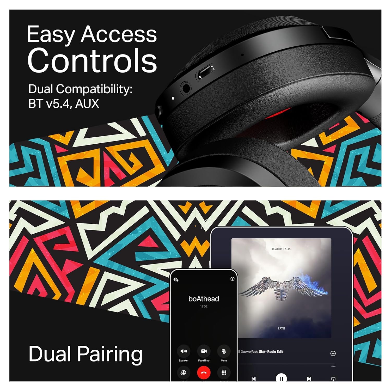 boat rockerz plus 550, customizable earcups, 100h battery, 50mm drivers, dual pair, stream ad free music via app support, bluetooth headphones, wireless headphone with mic (black psyche) boat rockerz plus 550, customizable earcups, 100h battery, 50mm drivers, dual pair, stream ad free music via app support, bluetooth headphones, wireless headphone with mic (black psyche)