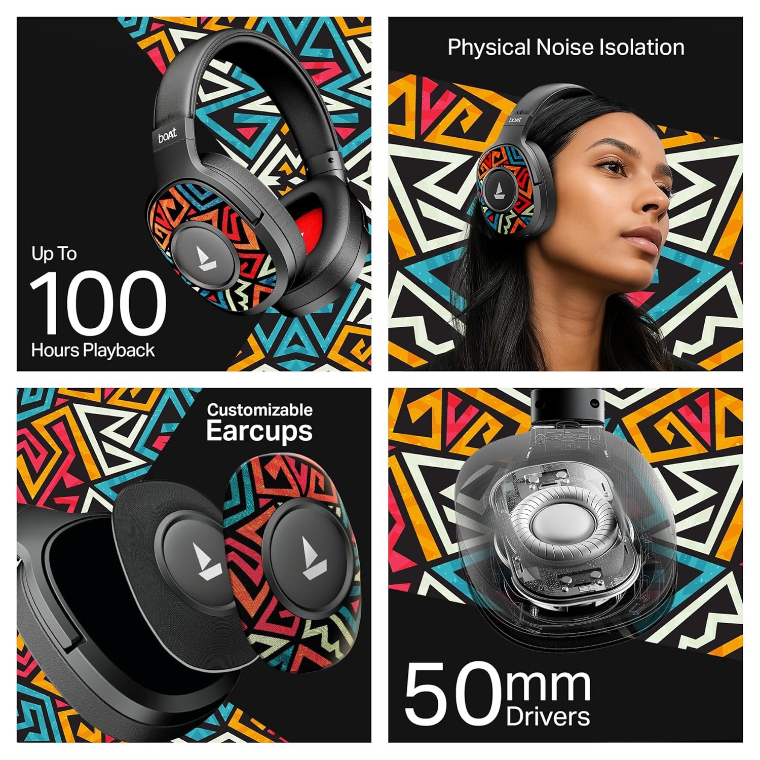 boat rockerz plus 550, customizable earcups, 100h battery, 50mm drivers, dual pair, stream ad free music via app support, bluetooth headphones, wireless headphone with mic (black psyche) boat rockerz plus 550, customizable earcups, 100h battery, 50mm drivers, dual pair, stream ad free music via app support, bluetooth headphones, wireless headphone with mic (black psyche)